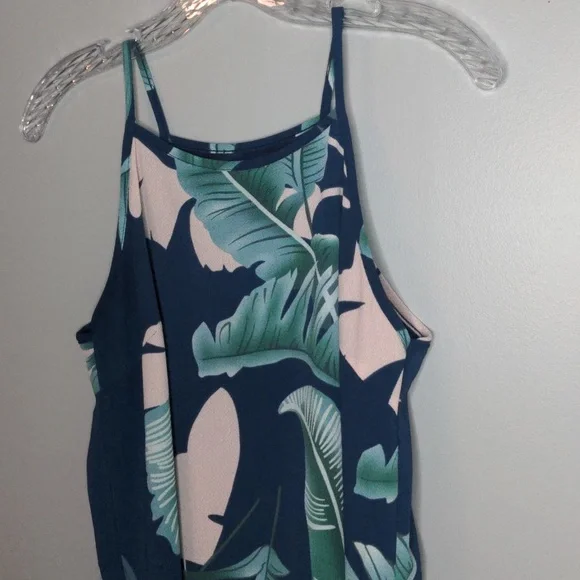 EUC✨medium high neck blue tropical print spaghetti strap dress - Picture 5 of 13